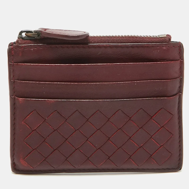 Lightweight money clips for travel Vegan Leather Passport Covers & Wallets for Environmentally Conscious PeopleBottega Veneta Burgundy Intrecciato Leather Zip Card Holder
