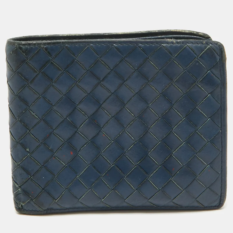Lightweight money clips for travel Cowhide Leather Passport Covers & Wallets with a Rustic Western LookBottega Veneta Dark Blue Intrecciato Leather Bifold Wallet