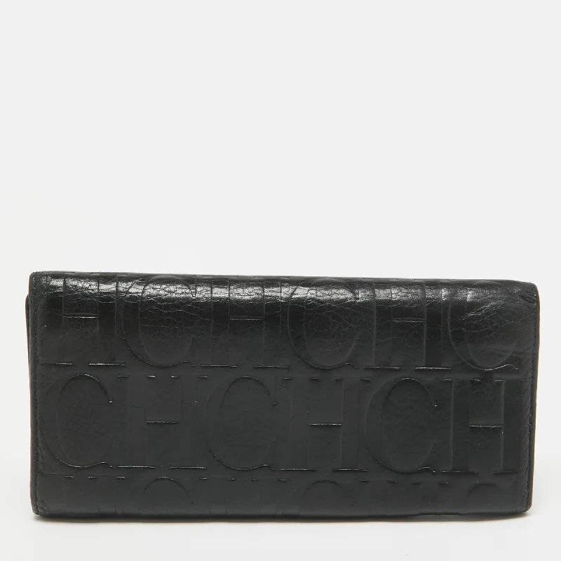 Top-rated money clips for everyday use RFID-Blocking Passport Covers & Wallets in Sleek Black for Business TripsCh Carolina Herrera Black Monogram Embossed Leather Trifold Continental Wallet