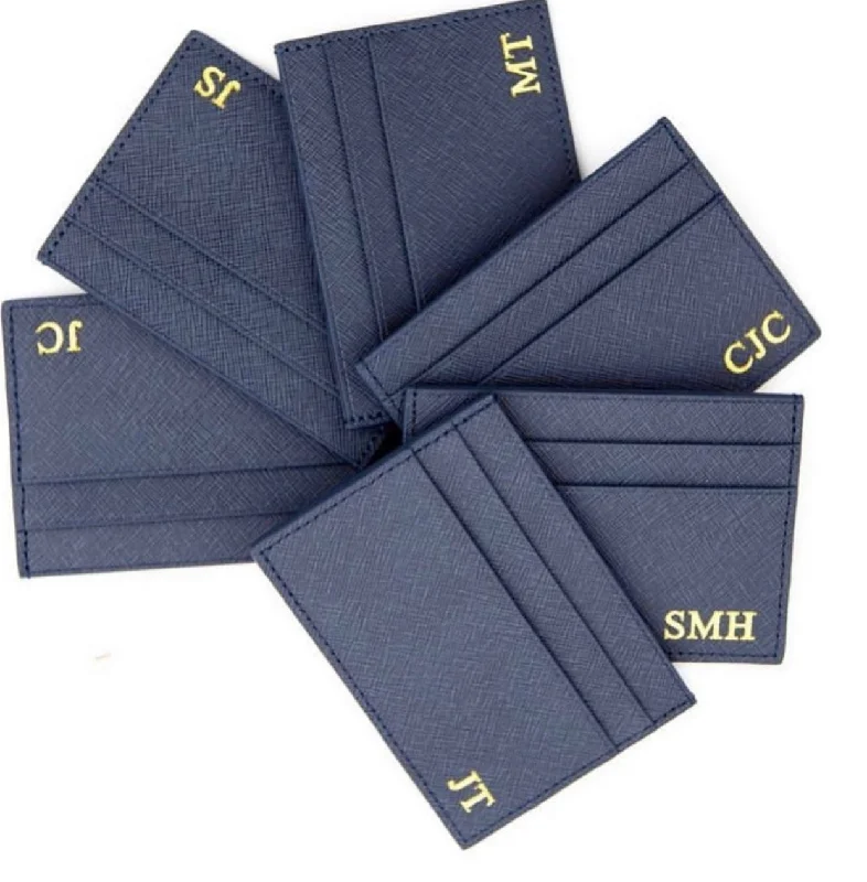 Money clips with RFID protection Vegan Leather Passport Covers & Wallets for Environmentally Conscious PeopleNavy Personalized Leather Cardholder
