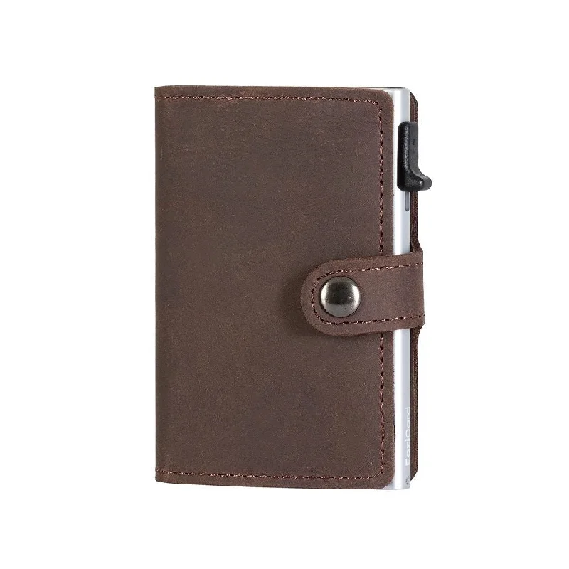 Stainless steel money clips for durability Minimalist Carbon Fiber Passport Covers & Wallets for Modern MenEaziCard Genuine Leather Saddle RFID Wallet | Dark Brown/Silver
