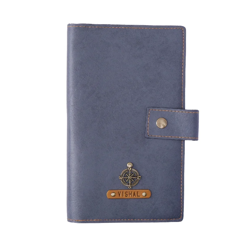 Custom money clips for corporate gifts Vintage-Style Passport Covers & Wallets with Brass Hardware for Retro EnthusiastsGrey Travel Passport Holder