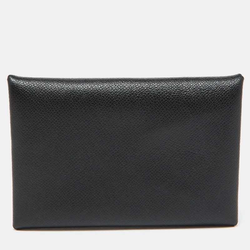 Luxury leather money clips with card slots Camouflage-Patterned Passport Covers & Wallets for Hunters and MilitariesHermes Black Madame Leather Calvi Card Holder