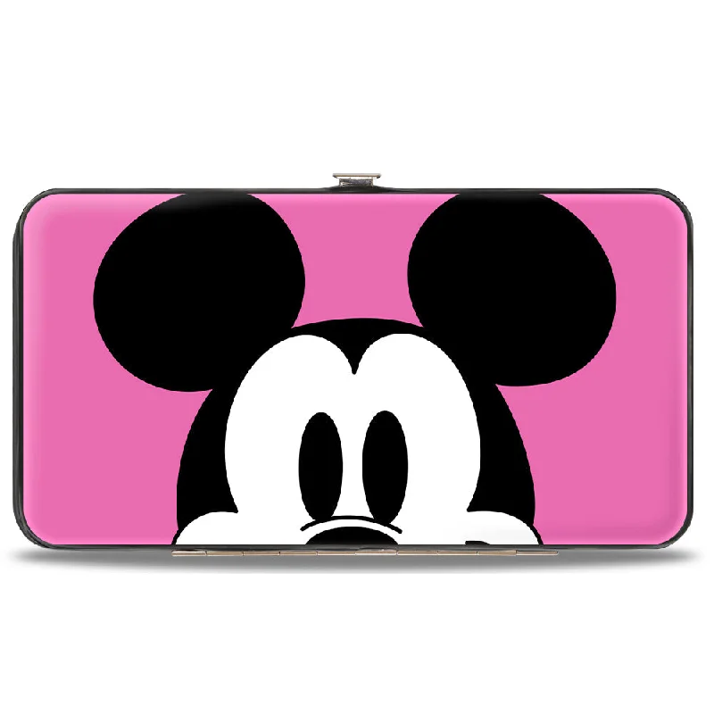 Luxury leather money clips with card slots Glittery Sequined Passport Covers & Wallets for Party LoversHinged Wallet - Mickey Mouse Face Character Close-Up + Autograph Pink/Black