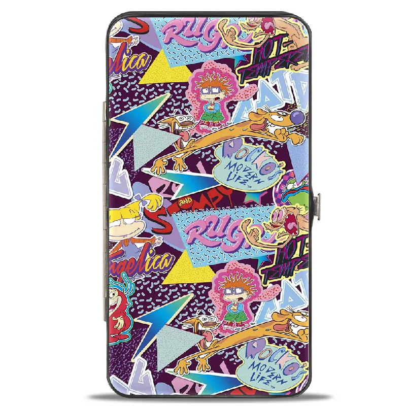 Top-rated money clips for everyday use Vegan Leather Passport Covers & Wallets for Environmentally Conscious PeopleHinged Wallet - Nick 90's Logos 7-Show Characters Purple Multi Color