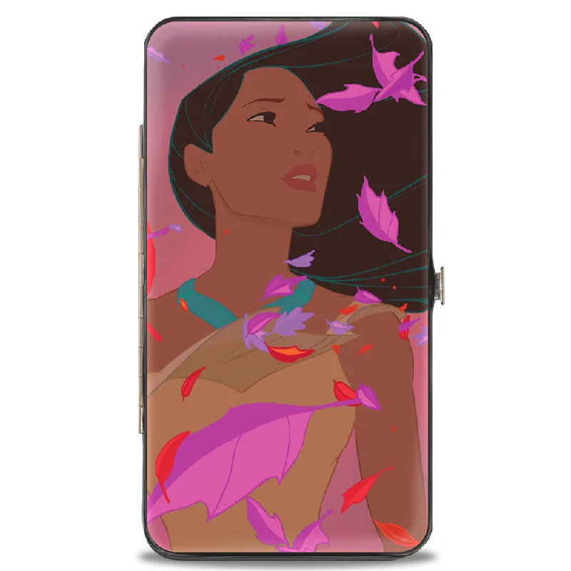 Slim money clips for minimalist wallets Vegan Leather Passport Covers & Wallets for Environmentally Conscious PeopleHinged Wallet - Pocahontas Colors of the Wind Pose Leaves Pinks