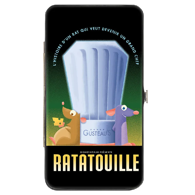 Luxury leather money clips with card slots Glittery Sequined Passport Covers & Wallets for Party LoversHinged Wallet - Ratatouille Emile and Remy Chef Hat Pose + Text Logo Greens Yellows
