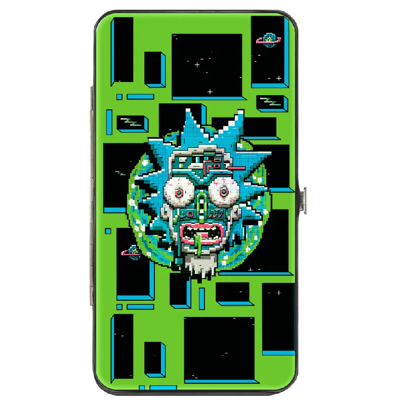 Slim money clips for minimalist wallets Monogrammed Leather Passport Covers & Wallets as Personalized GiftsHinged Wallet - Rick and Morty Logo and Circuit Faces and Blocks Multi Color