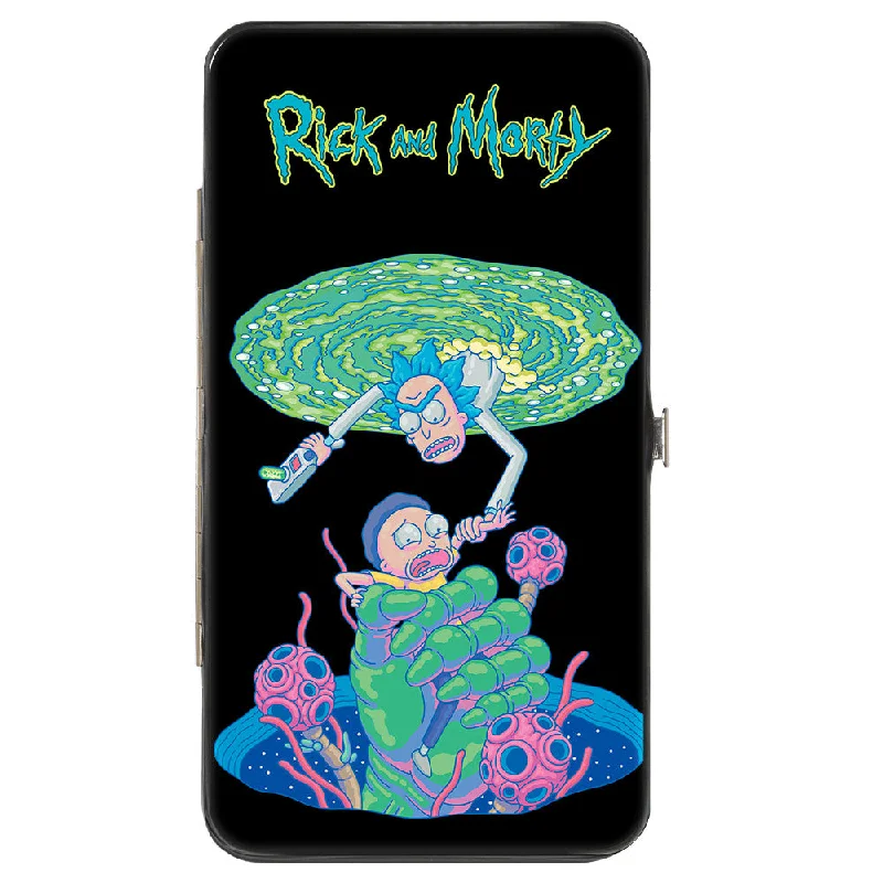 Money clips with RFID protection RFID-Blocking Passport Covers & Wallets in Sleek Black for Business TripsHinged Wallet - Rick and Morty Portal Battle Scene + Botanical Cell Poses Collage Black