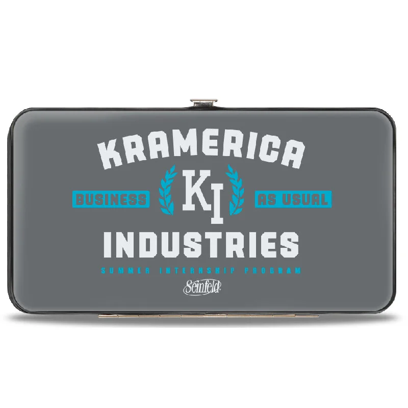 Elegant money clips for weddings Beaded Passport Covers & Wallets with Bohemian Vibe for Festival GoersHinged Wallet - Seinfeld Kramer KRAMERICA INDUSTIES Logo Grays Blue