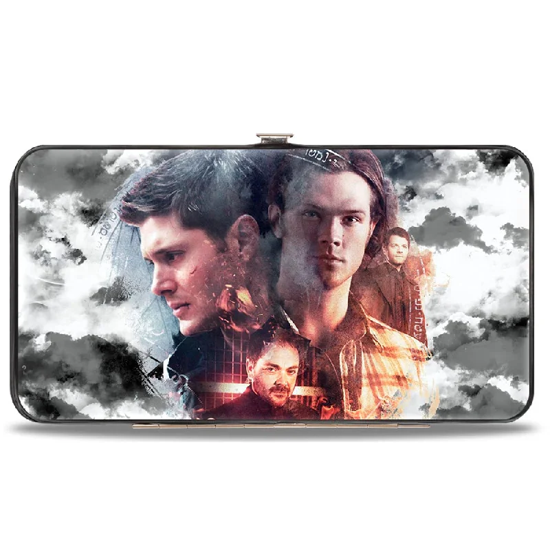 Eco-friendly money clips made from sustainable materials Silver-Plated Passport Covers & Wallets with Gemstone Accents for Elegant WomenHinged Wallet - Supernatural 4-Character Collage + Logo Clouds Grays Sepia