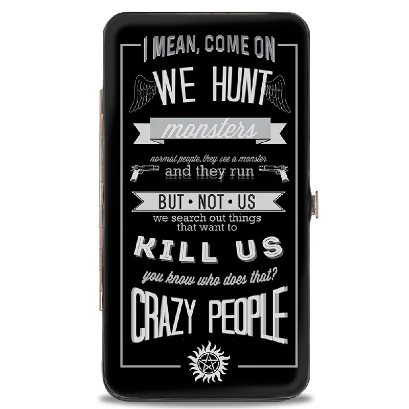 Money clips with RFID protection Laser-Cut Metal Passport Covers & Wallets with Geometric Designs for Tech-SavvyHinged Wallet - Supernatural Dean CRAZY PEOPLE Quote Winchester Pentagram Black Grays