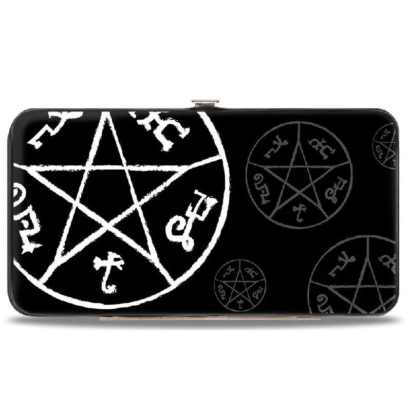 Money clips for women with sleek designs Foldable Passport Covers & Wallets Made of Flexible PVC for Easy StorageHinged Wallet - Supernatural Devil's Trap Symbol Scattered Black Gray White