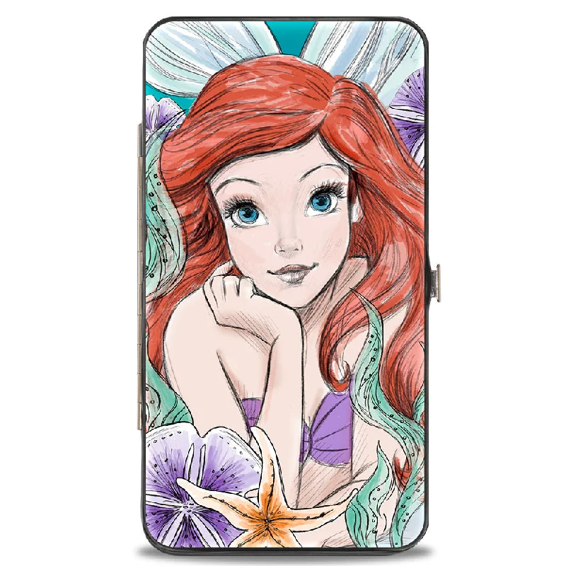 Lightweight money clips for travel Beaded Passport Covers & Wallets with Bohemian Vibe for Festival GoersHinged Wallet - The Little Mermaid Ariel Sketch3 Pose + King Triton's Castle Shells Kelp Blues Purples