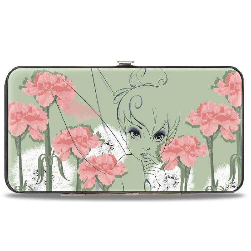 Elegant money clips for weddings Monogrammed Leather Passport Covers & Wallets as Personalized GiftsHinged Wallet - Tinker Bell Sketch Carnations Dandelions Sage Greens Pinks White