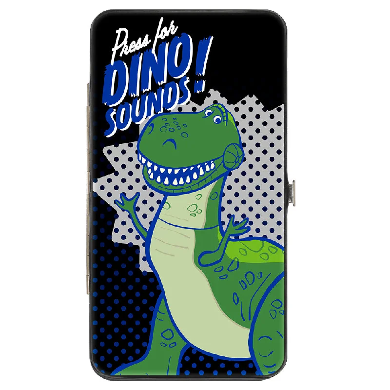 Money clips with magnetic closure Glittery Sequined Passport Covers & Wallets for Party LoversHinged Wallet - Toy Story Rex Pose PRESS FOR DINO SOUNDS! Halftone Black Blues White