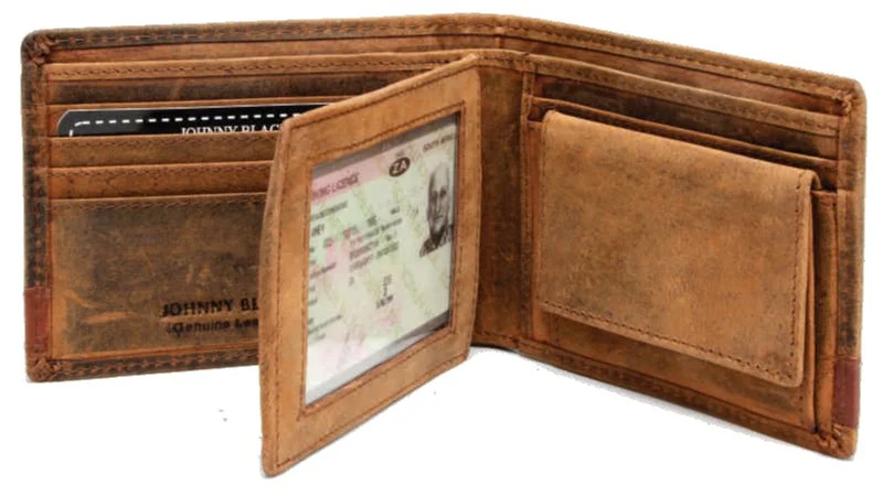 Elegant money clips for weddings Vintage-Style Passport Covers & Wallets with Brass Hardware for Retro EnthusiastsJohnny Black Rugged Leather 9CC Flap Wallet | Brown