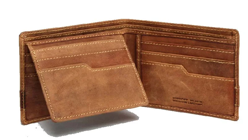 Money clips for women with sleek designs Leather Passport Covers & Wallets with Handmade Stitching for Luxury TravelersJohnny Black Rugged Leather 9CC Wallet | Brown