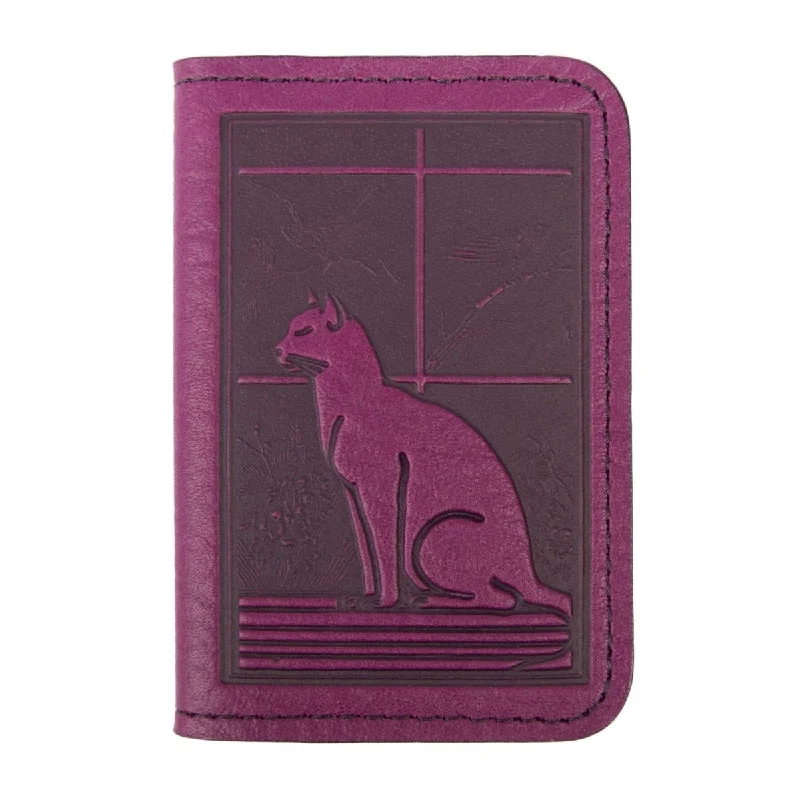 Luxury leather money clips with card slots Leather Passport Covers & Wallets with Handmade Stitching for Luxury TravelersCat in Window Mini Wallet