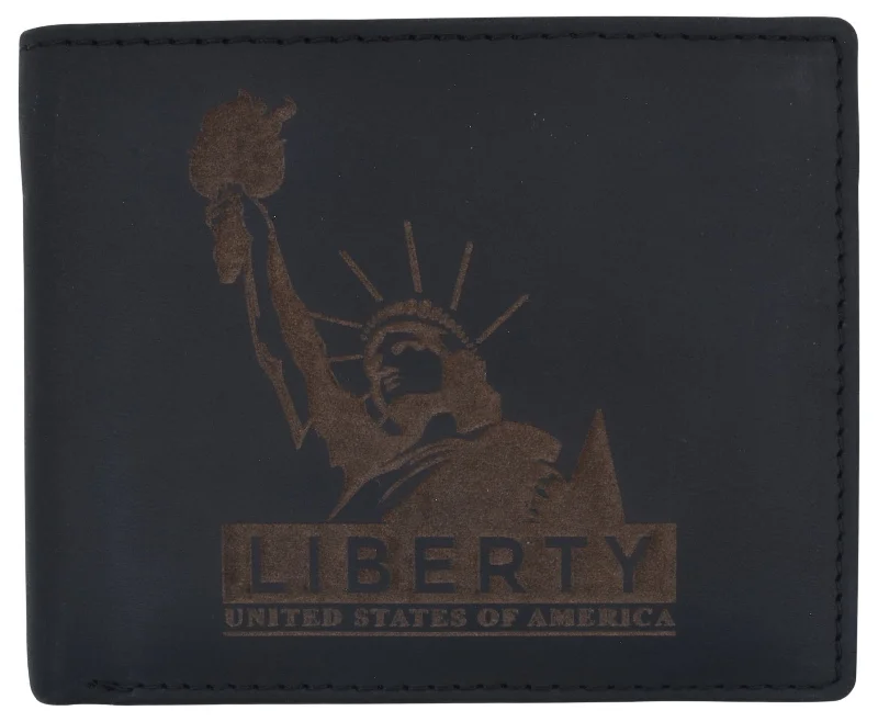 Eco-friendly money clips made from sustainable materials Antique Copper Passport Covers & Wallets with Intricate Engravings for CollectorsMens RFID Blocking Cowhide Leather Bifold Wallet Statue of Liberty Logo /53HTC Statue Liberty