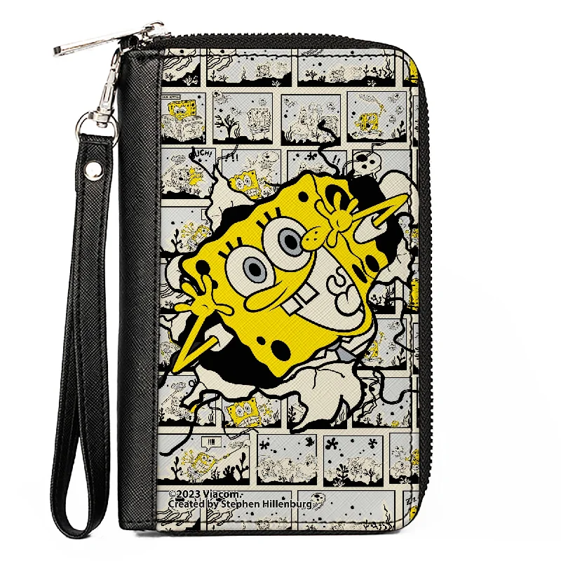 Elegant money clips for weddings Cowhide Leather Passport Covers & Wallets with a Rustic Western LookPU Zip Around Wallet Rectangle - SpongeBob Breakthrough Scene Blocks