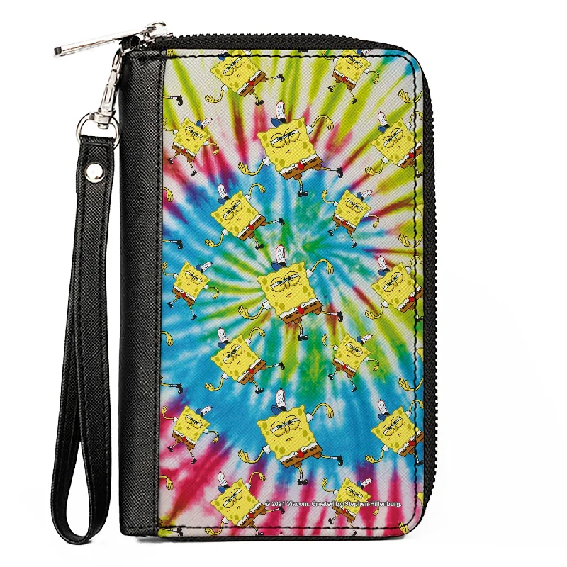 Personalized engraved money clips for men Antique Copper Passport Covers & Wallets with Intricate Engravings for CollectorsPU Zip Around Wallet Rectangle - SpongeBob Dancing Pose Scattered Tie Dye Multi Color