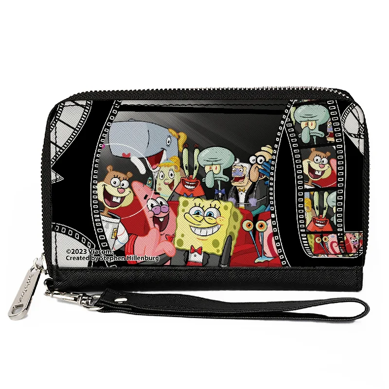 Money clips with magnetic closure Antique Copper Passport Covers & Wallets with Intricate Engravings for CollectorsPU Zip Around Wallet Rectangle - SpongeBob Group on Red Carpet Film Strip