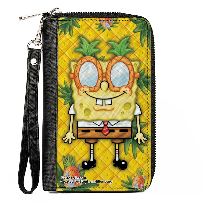 Lightweight money clips for travel Vintage-Style Passport Covers & Wallets with Brass Hardware for Retro EnthusiastsPU Zip Around Wallet Rectangle - SpongeBob SquarePants Pineapple Eyes Pose Pineapple Gold