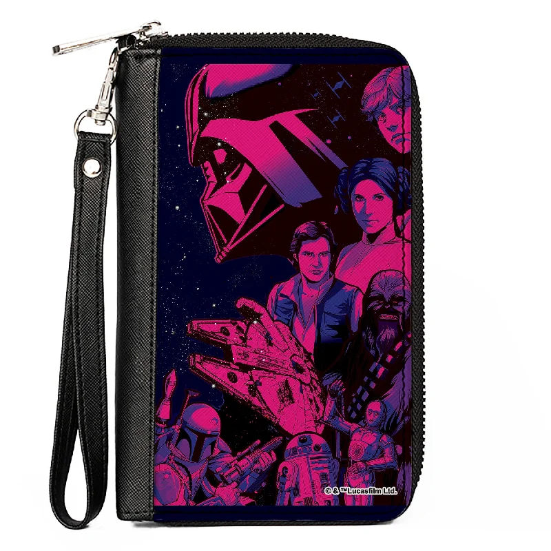 Elegant money clips for weddings Colorful Floral-Printed Passport Covers & Wallets for Fashionable WomenPU Zip Around Wallet Rectangle - Star Wars A New Hope Character Collage Black/Pinks/Blues