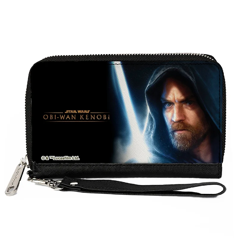 Money clips for holding large amounts of cash Cartoon-Themed Passport Covers & Wallets for Kids and Young AdultsPU Zip Around Wallet Rectangle - Star Wars Obi-Wan Kenobi Lightsaber Pose and Series Logo