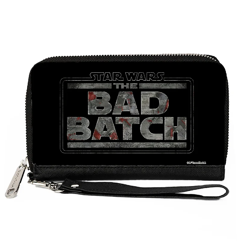 Personalized engraved money clips for men RFID-Blocking Passport Covers & Wallets in Sleek Black for Business TripsPU Zip Around Wallet Rectangle - STAR WARS THE BAD BATCH Logo Weathered Black/Grays/Rust
