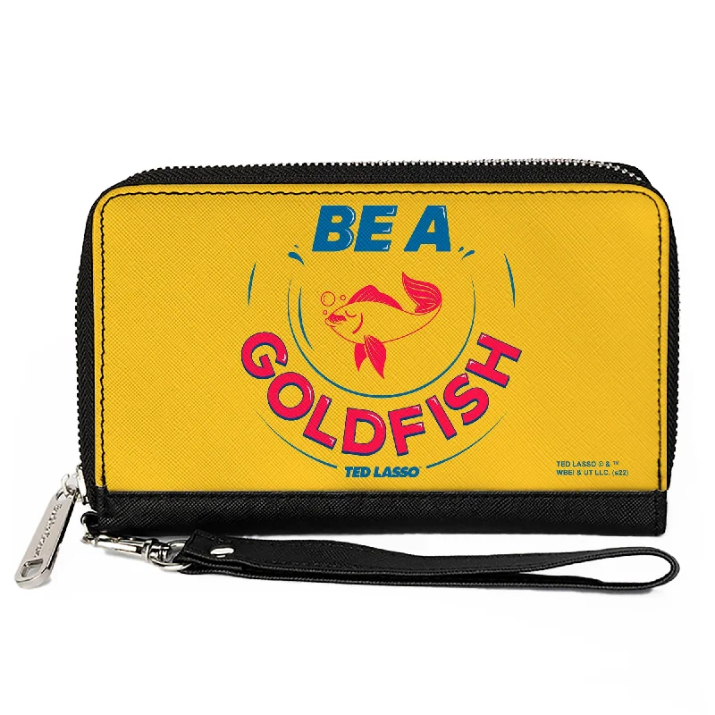 Money clips with RFID protection Silver-Plated Passport Covers & Wallets with Gemstone Accents for Elegant WomenPU Zip Around Wallet Rectangle - Ted Lasso BE A GOLDFISH Quote Yellow Blue Red