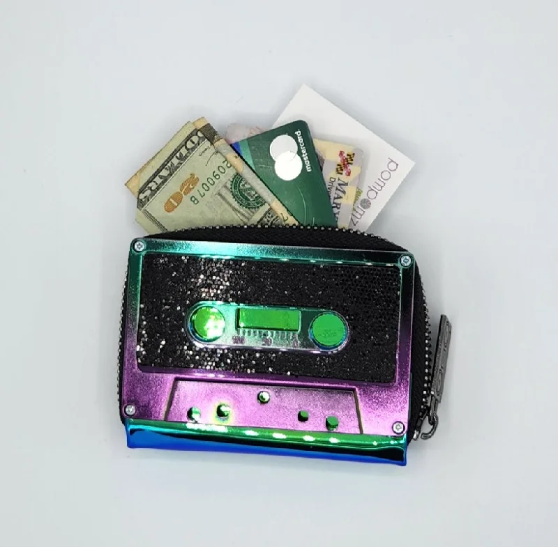 Eco-friendly money clips made from sustainable materials Waterproof Nylon Passport Covers & Wallets for Outdoor AdventuresRainbow Electro Retro Cassette Wallet