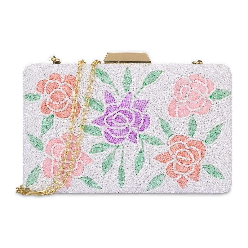 Money clips with magnetic closure Vegan Leather Passport Covers & Wallets for Environmentally Conscious PeopleTHE CLOWNFISH Anmol Collection Womens Party Clutch Ladies Wallet with Chain Strap Evening Sling Bag with Fashionable Beads Work Floral Design (Snow White)
