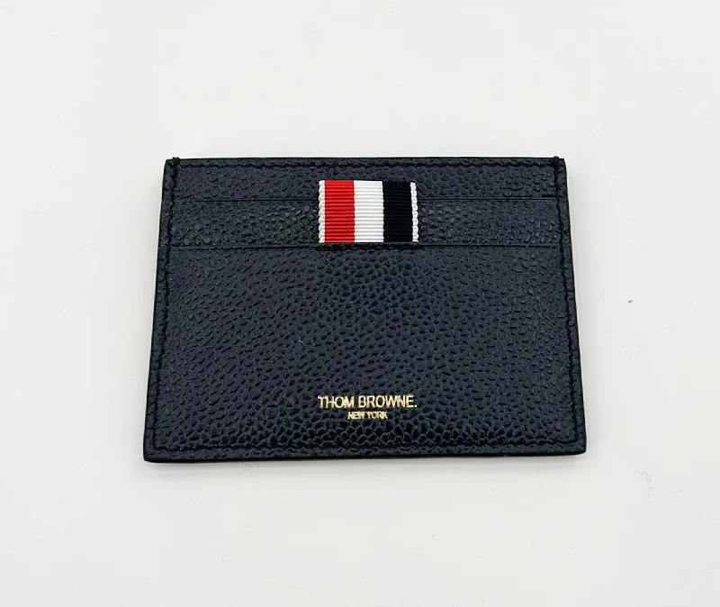 Slim money clips for minimalist wallets Silver-Plated Passport Covers & Wallets with Gemstone Accents for Elegant WomenThom Browne Pebbled Leather Card Holder - Navy
