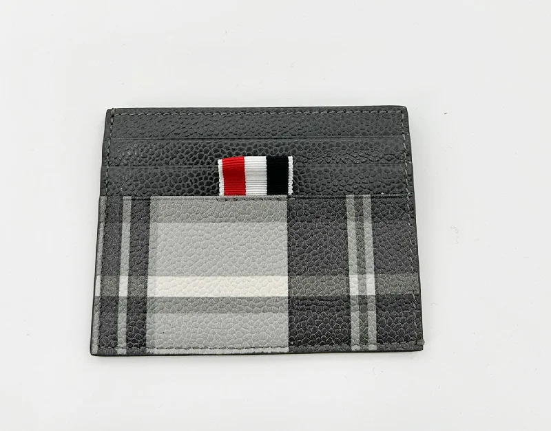 Money clips for women with sleek designs Cowhide Leather Passport Covers & Wallets with a Rustic Western LookThom Browne Plaid Leather Card Holder - Gray