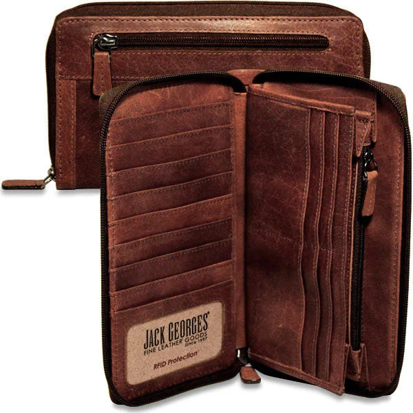 Luxury leather money clips with card slots Antique Copper Passport Covers & Wallets with Intricate Engravings for CollectorsVoyager Large Zip-Around Travel Wallet #7724