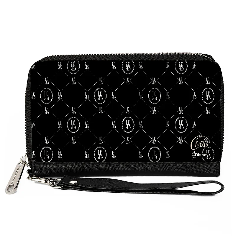 Personalized engraved money clips for men Waterproof Nylon Passport Covers & Wallets for Outdoor AdventuresWomen's PU Zip Around Wallet Rectangle - Cruella House of Baroness HB Monogram Black White