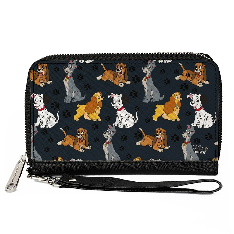 Money clips with built-in bottle openers Animal-Print Passport Covers & Wallets for Trendy FashionistasWomen's PU Zip Around Wallet Rectangle - Disney Dogs 4-Dog Group Collage Paws Gray Black