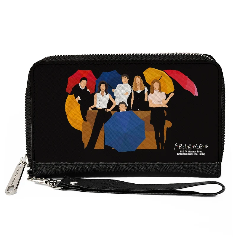 Money clips with magnetic closure Antique Copper Passport Covers & Wallets with Intricate Engravings for CollectorsWomen's PU Zip Around Wallet Rectangle - Friends Umbrella Group Poses Silhouette I'LL BE THERE FOR YOU Black White