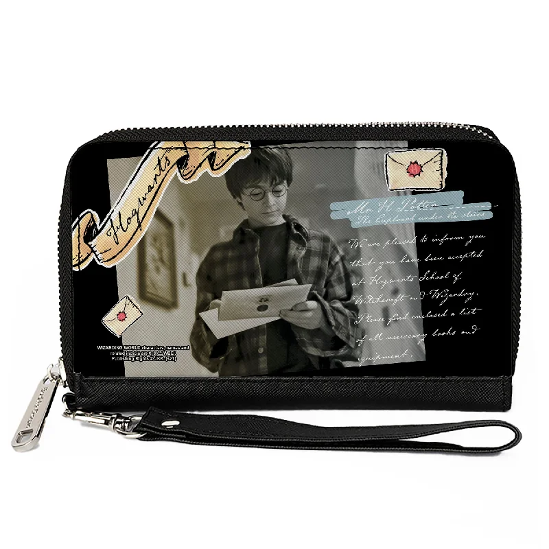 Vintage-style money clips for collectors RFID-Blocking Passport Covers & Wallets in Sleek Black for Business TripsWomen's PU Zip Around Wallet Rectangle - Harry Potter Hogwarts Acceptance Letter Pose Collage