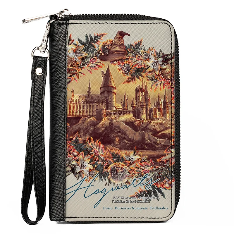 Slim money clips for minimalist wallets Cartoon-Themed Passport Covers & Wallets for Kids and Young AdultsWomen's PU Zip Around Wallet Rectangle - Harry Potter Hogwarts Castle Floral Collage Gray