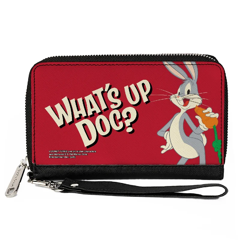Money clips with magnetic closure Foldable Passport Covers & Wallets Made of Flexible PVC for Easy StorageWomen's PU Zip Around Wallet Rectangle - Looney Tunes Bugs Bunny WHAT'S UP DOC? Carrot Pose Red