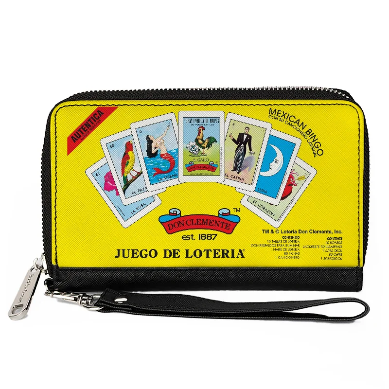 How to clean and maintain metal money clips Vegan Leather Passport Covers & Wallets for Environmentally Conscious PeopleWomen's PU Zip Around Wallet Rectangle - Loteria DON CLEMENTE JUEGO DE LOTERIA Game Logo Yellow