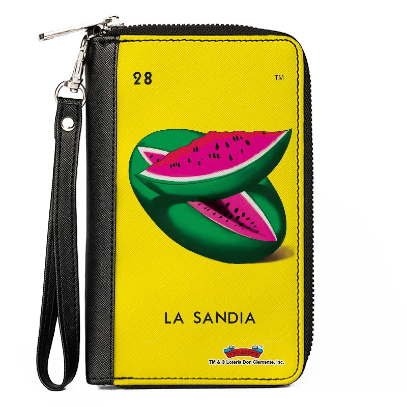 Money clips with magnetic closure Minimalist Carbon Fiber Passport Covers & Wallets for Modern MenWomen's PU Zip Around Wallet Rectangle - Loteria LA SANDIA Watermelon Card Yellow