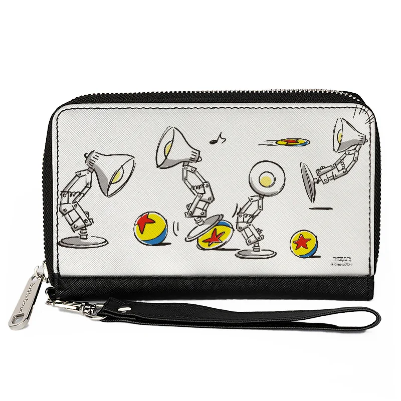 Personalized engraved money clips for men Leather Passport Covers & Wallets with Handmade Stitching for Luxury TravelersWomen's PU Zip Around Wallet Rectangle - Pixar Animation Luxo Jr Lamp and Ball Scenes White