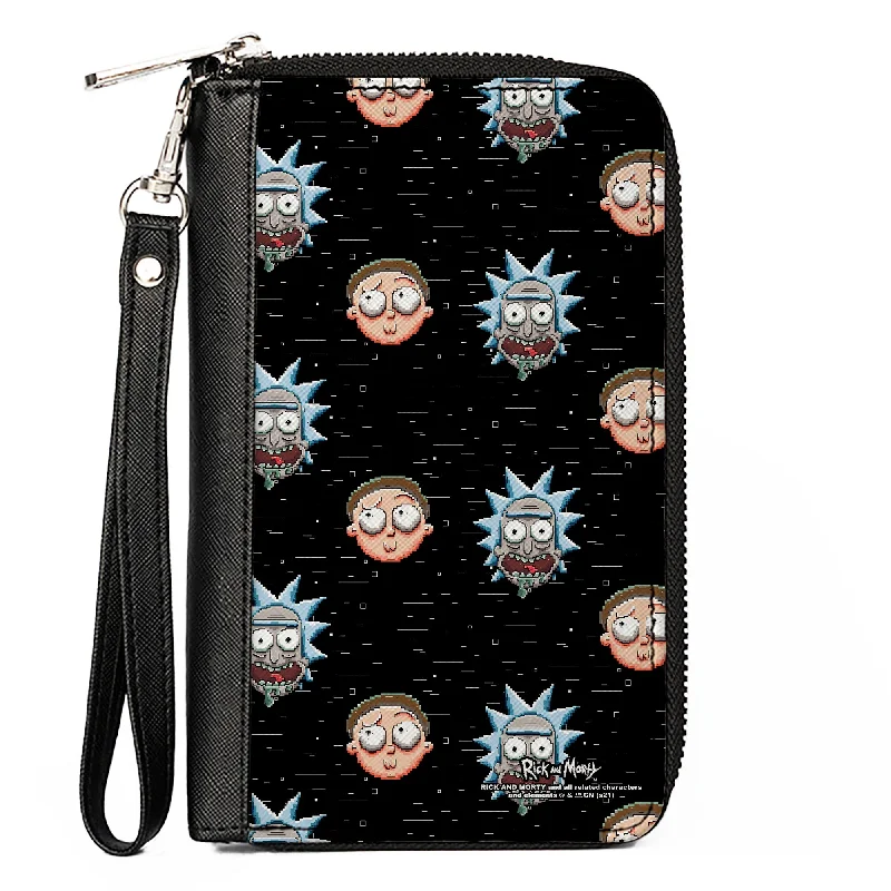Custom money clips for corporate gifts Leather Passport Covers & Wallets with Handmade Stitching for Luxury TravelersWomen's PU Zip Around Wallet Rectangle - Rick and Morty Pixelverse Expressions in Space