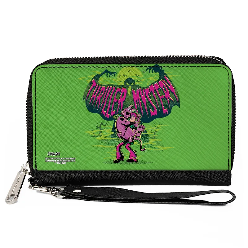Stainless steel money clips for durability Magnetic-Closure Passport Covers & Wallets for Quick AccessWomen's PU Zip Around Wallet Rectangle - Shaggy Carrying Scooby-Doo THRILLER MYSTERY Ghost Greens