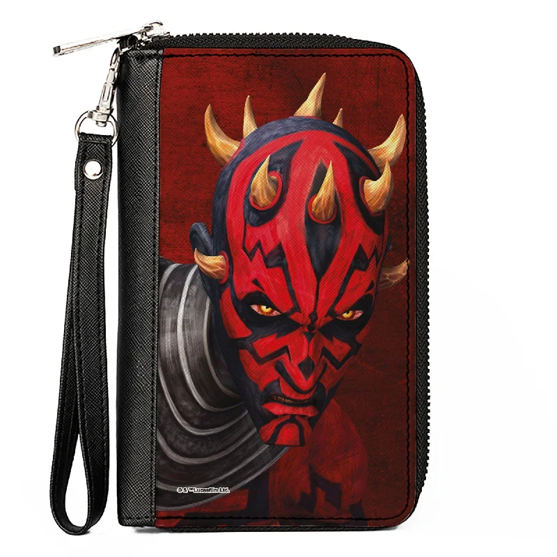 Slim money clips for minimalist wallets Leather Passport Covers & Wallets with Handmade Stitching for Luxury TravelersWomen's PU Zip Around Wallet Rectangle - Star Wars the Clone Wars Maul Face Weathered Red