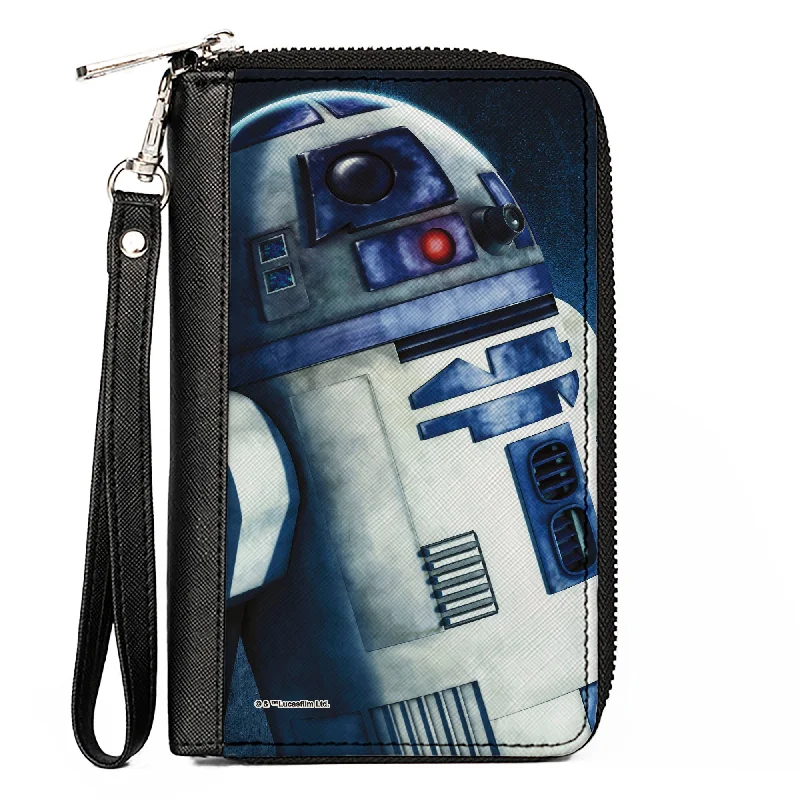 Lightweight money clips for travel Vintage-Style Passport Covers & Wallets with Brass Hardware for Retro EnthusiastsWomen's PU Zip Around Wallet Rectangle - Star Wars the Clone Wars R2-D2 Weathered Blue